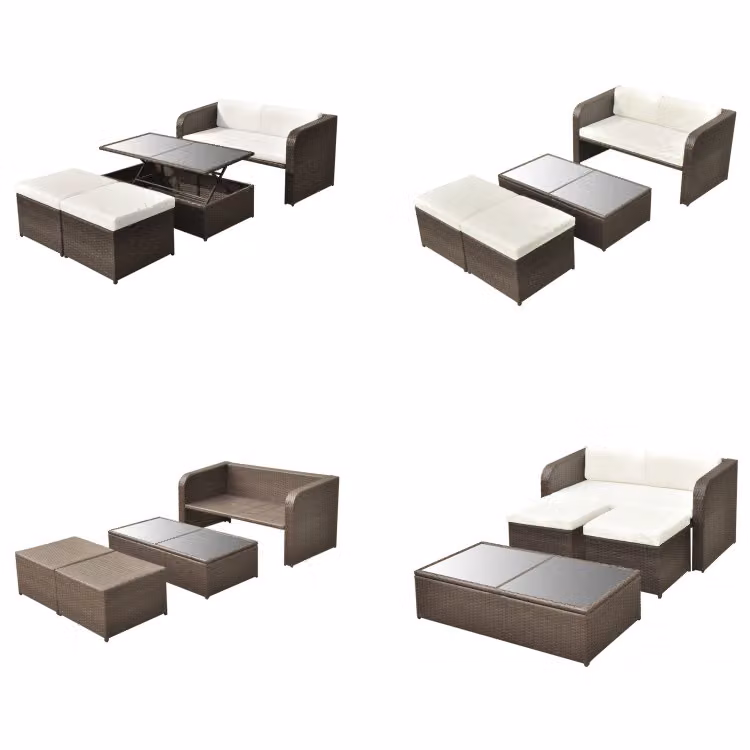 vidaXL set salotto da giardino 4 pezzi con cuscini in poly rattan marrone - Set di mobili da giardino - Set di mobili da giardino - Tavolo e sedie da giardino - Tavoli e sedie da giardino