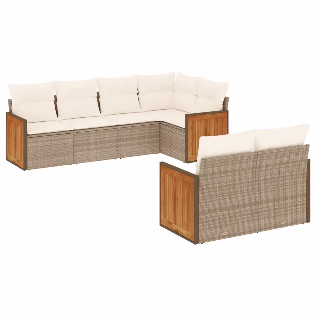 vidaXL Set Divani da Giardino a L 7 pz con Cuscini Beige e Struttura in Legno di Acacia e Metallo – 2