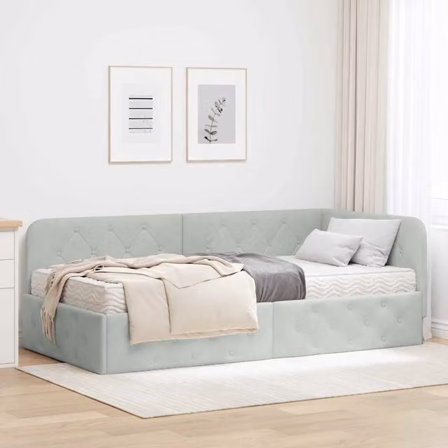 Cornice del letto ad angolo vidaXL in velluto grigio, L: 100 cm, P: 200 cm, H: 72 cm