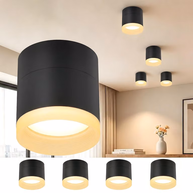 ZMH Faretto LED da incasso, set da 4, nero, faretto rotondo da incasso, faretto da soffitto da 5 W, faretto da incasso GX53, luce bianca calda, faretto da soffitto in acrilico per corridoio e soggiorno