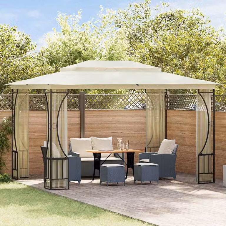 Gazebo vidaXL con rete beige L/P/H: 300 x 400 x 265 cm