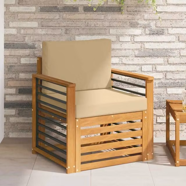Divano da esterno moderno in legno di acacia massello e poliestere beige per giardino e terrazzo