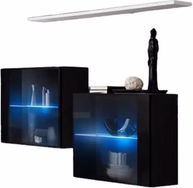 Set salotto SWITCH SBIII - Nero lucido, porta in vetro con LED integrato, scaffale bianco - Design moderno