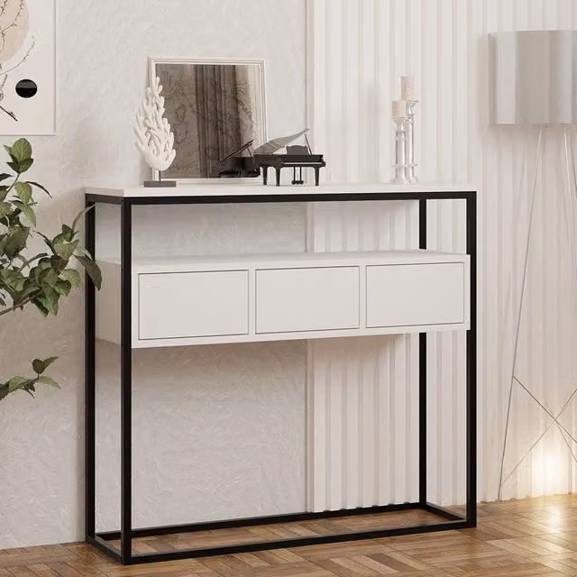 Consolle Pianfei con un ripiano, design moderno, Bianco, L 100 cm x P 29 cm x H 90 cm