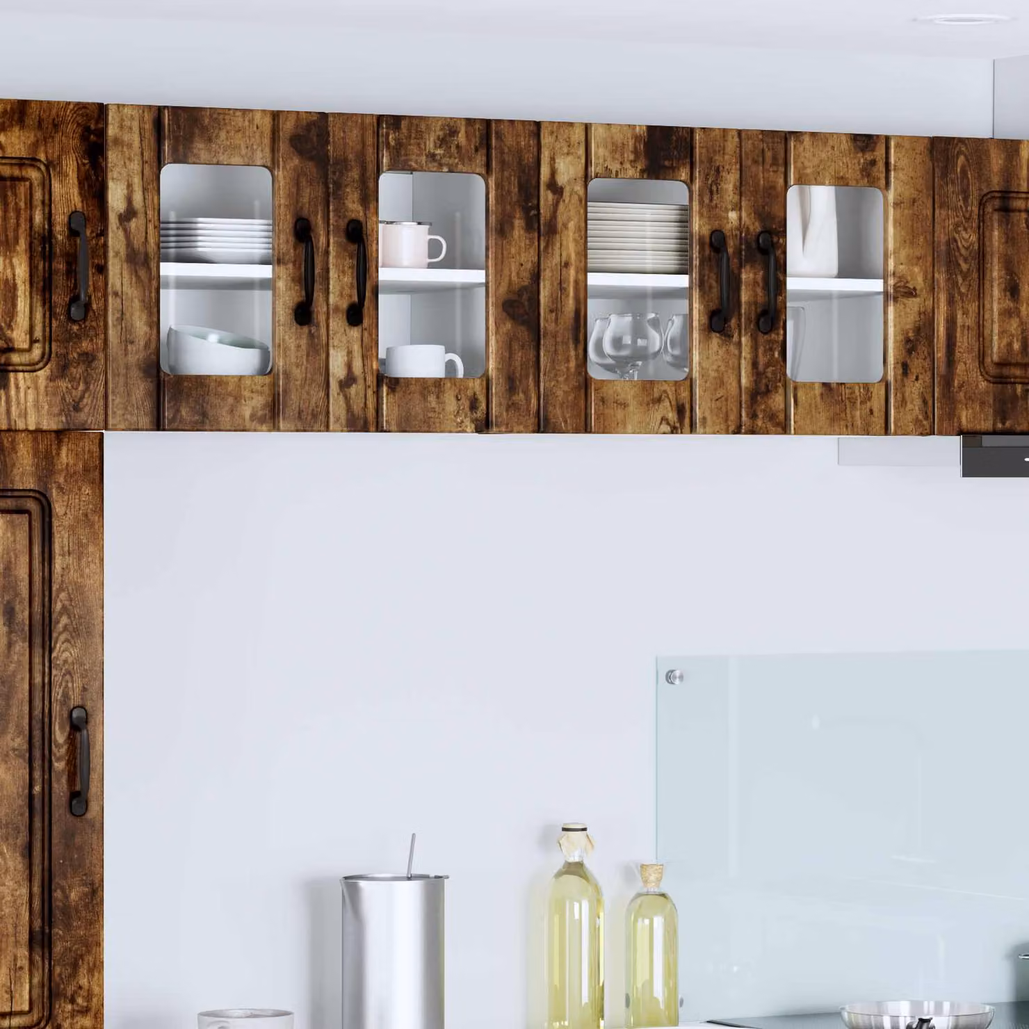 Mobile da parete LUCCA vidaXL in legno e vetro, Rovere Fumo, L: 60 cm, P: 31 cm, H: 40 cm