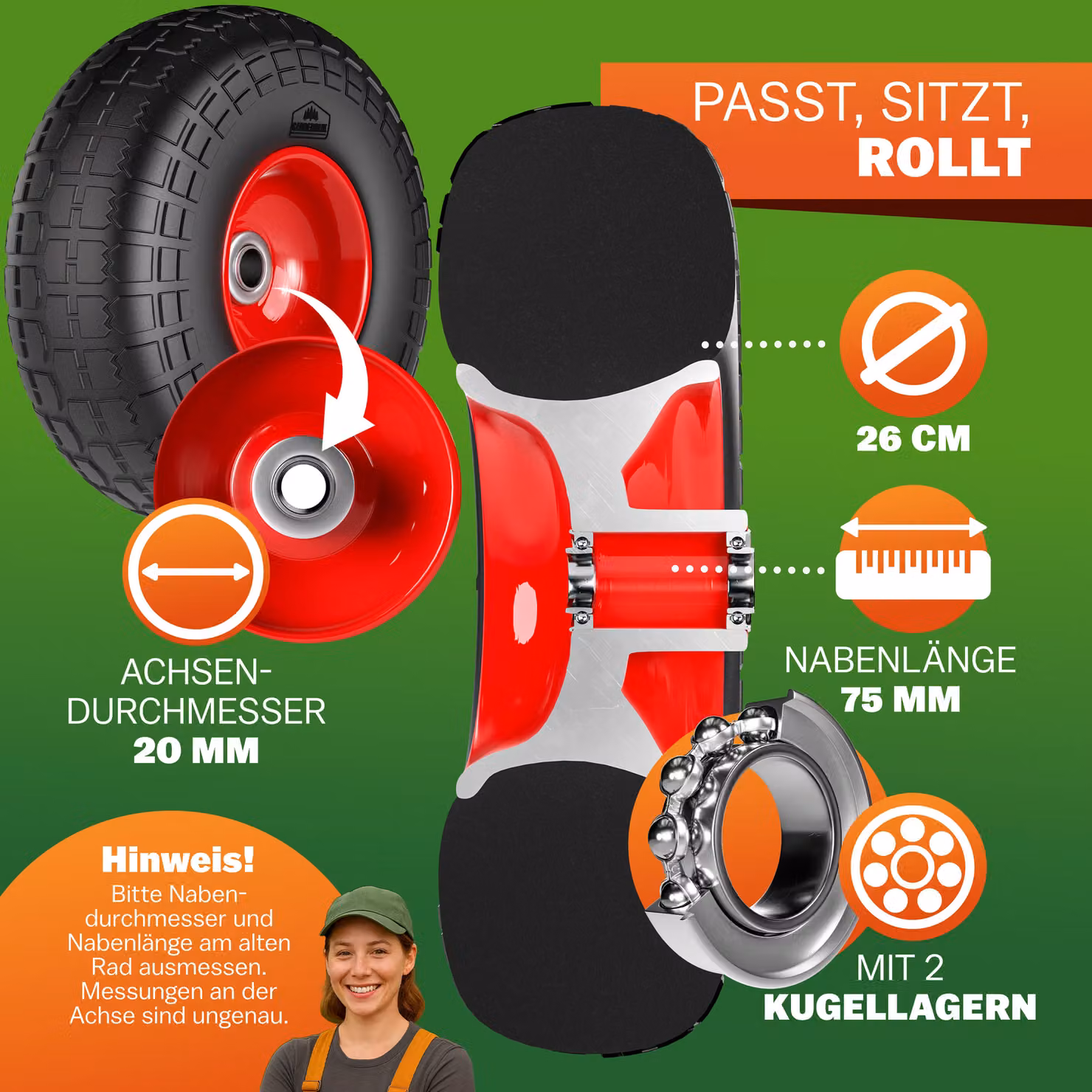 Set di 2 ruote GARDEBRUK in poliuretano con struttura in acciaio, disponibili in nero o rosso – 2
