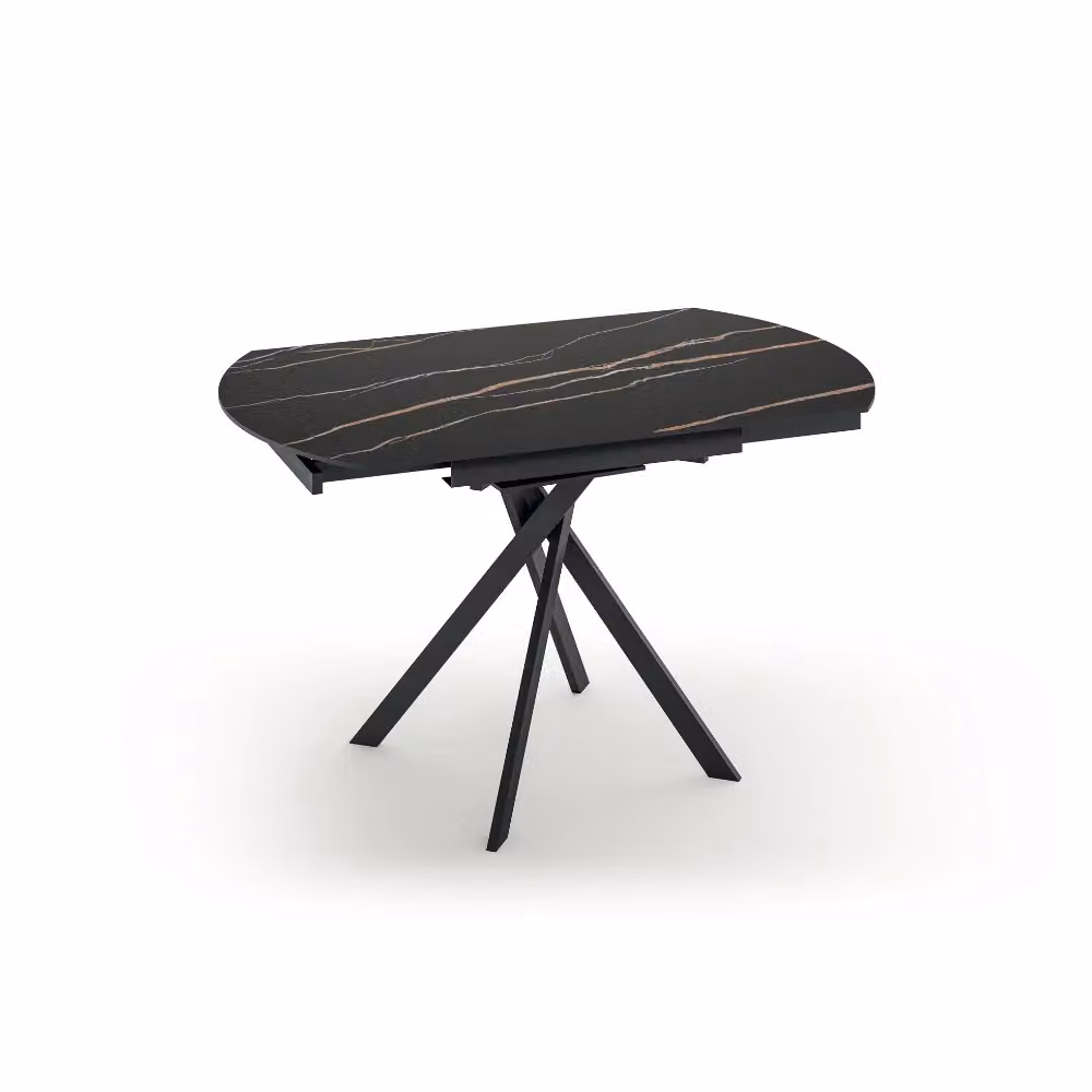 Tavolo da pranzo allungabile Drift Duzzle in ceramica effetto marmo nero opaco, L/P: 80-120 x 120 cm, fino a 6 posti
