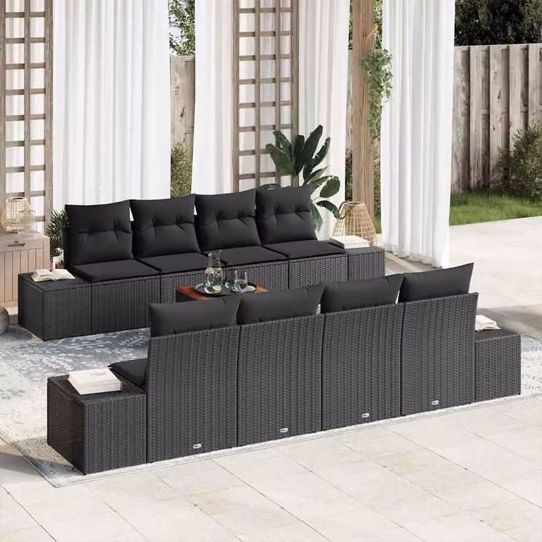 Maison Exclusive - Set Divano da Giardino con cuscino 9 pcs Nero polyrattan