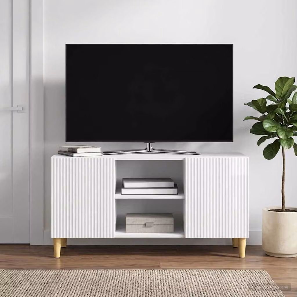 Mobile TV moderno vidaXL in legno MDF bianco lucido L 102 x P 34,5 x H 50 cm