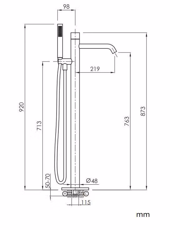 SANYCCES LOOP K Miscelatore monocomando per vasca da bagno, oro rosa spazzolato