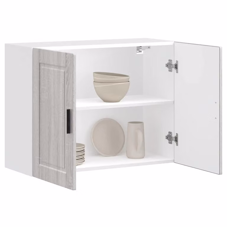 Pensile da cucina moderno vidaXL in legno MDF grigio e bianco con ante a battente e ripiani interni L 80 x P 31 x H 60 cm