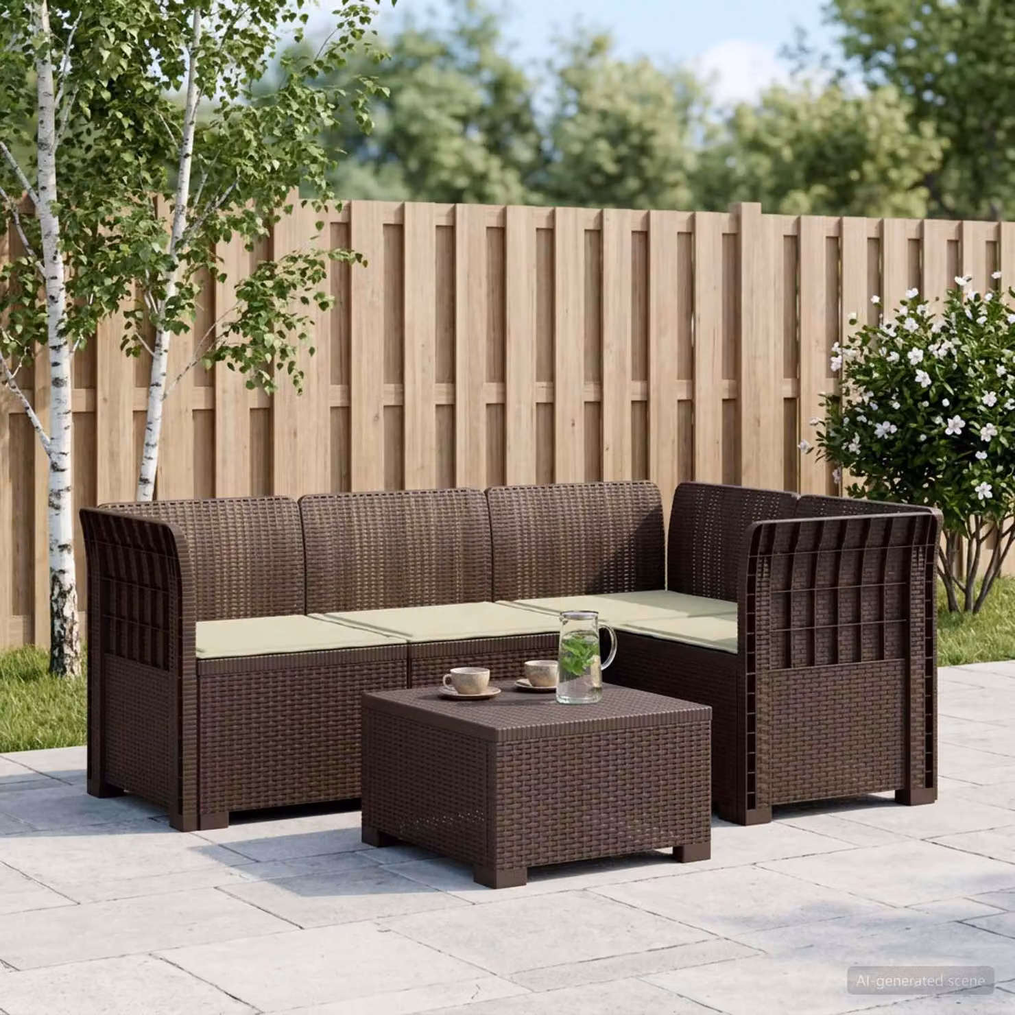 vidaXL Divano da Giardino a L per 4 Persone con Cuscini, Colore Marrone e Beige, Design Moderno in Effetto Rattan e Tessuto Resistente ai Raggi UV
