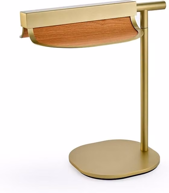LZF Omma Lampada da Tavolo in Legno e Metallo con LED Regolabile e Dimmerabile in Colori Nero, Oro e Legno