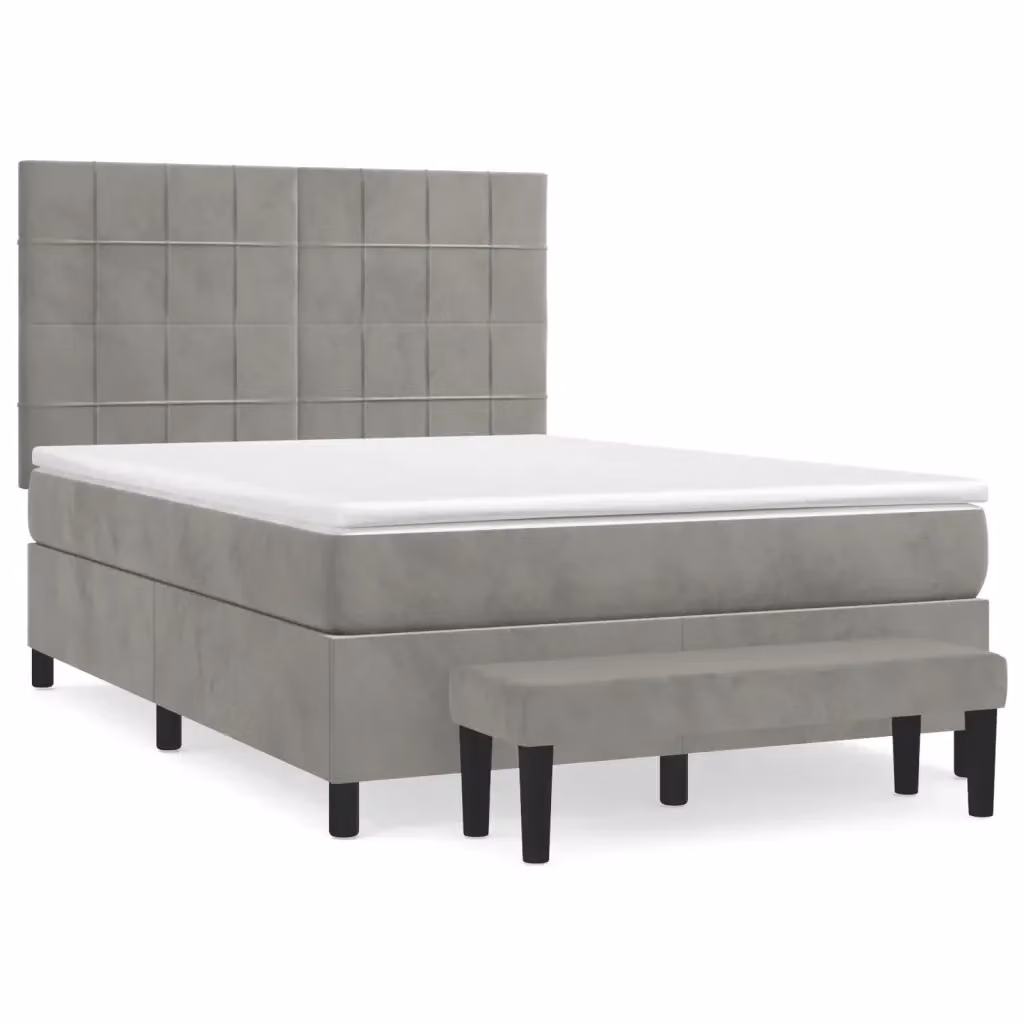 Giroletto a Molle con Materasso Ibrido vidaXL in Velluto Grigio Chiaro L/P/H: 200 x 140 x 128 cm – 2