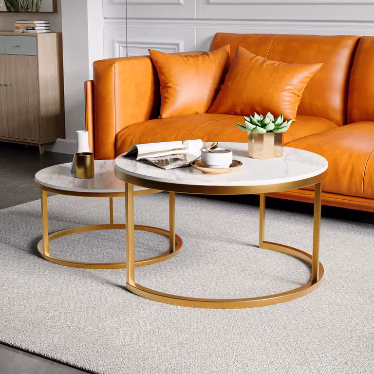 Tavolino vintage ProximaX con gambe dorate, superficie bianca, design a nido, salvaspazio e moderno, ideale per il soggiorno, mobile elegante e funzionale