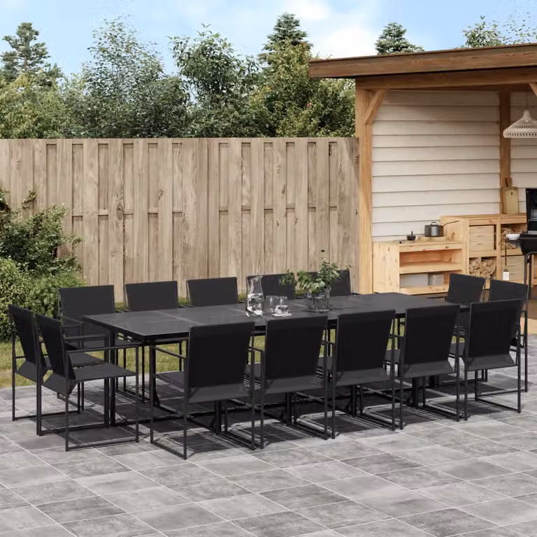 Set da Pranzo da Giardino vidaXL 15 pz Nero in Metallo e Vetro