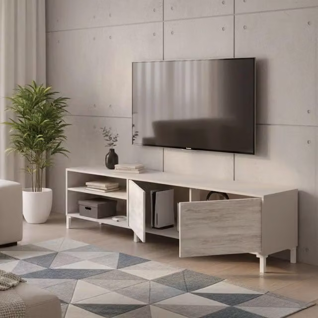 Mobile porta TV Nociglia DMORA con cassetti, moderno, beige e bianco, L 180 x P 40 x H 47 cm