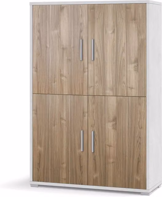 Mobile Multiuso 4 Ante 108x161x41 cm Ossido Bianco/Noce Stelvio