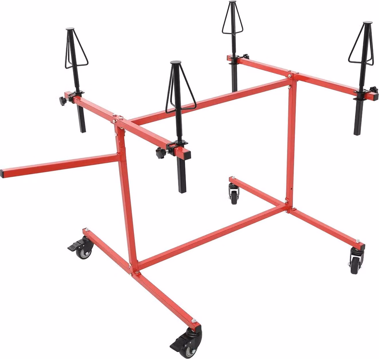 Supporto per verniciatura di cerchioni e ruote - Supporto da officina - Portata 100 kg - 4 piedini - Girevole a 360° - Acciaio zincato - Rosso
