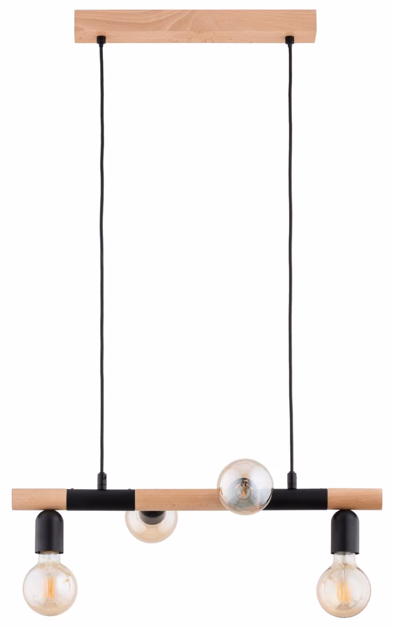 Lampada a sospensione LIDO in legno chiaro e nero, 4xE27x15W, legno, dimensioni: 80x18x55 cm, IP20, Alfa