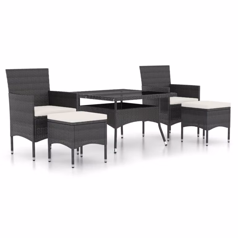 Set Pranzo da Giardino 5 pz Polyrattan e Vetro Temperato Nero