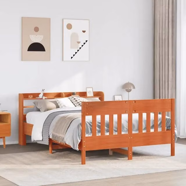 Letto senza Materasso-Struttura Letto Marrone Cera 150x200 cm in Legno di Pino 860018
