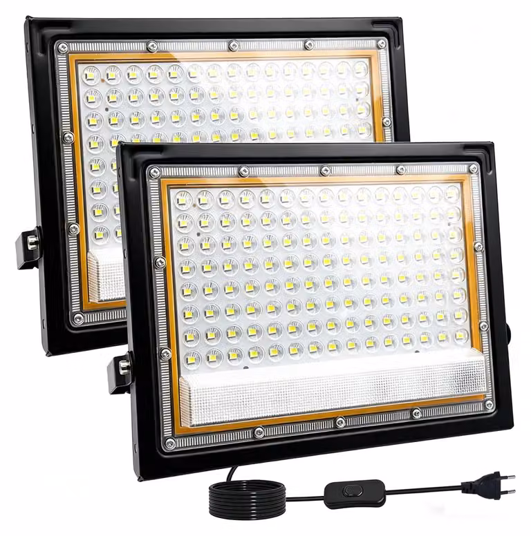 Faretto LED per esterni, confezione da 2, 100W, 6500K, 10000 lumen, grado di protezione IP66