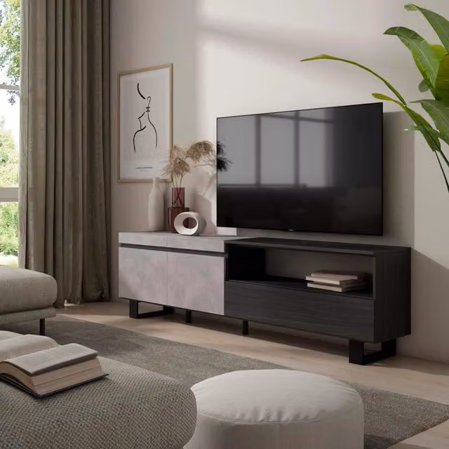 Mobile TV, 200x35x57cm, soggiorno, Per TV fino a 80", Design industriale, grigio cemento RF2245