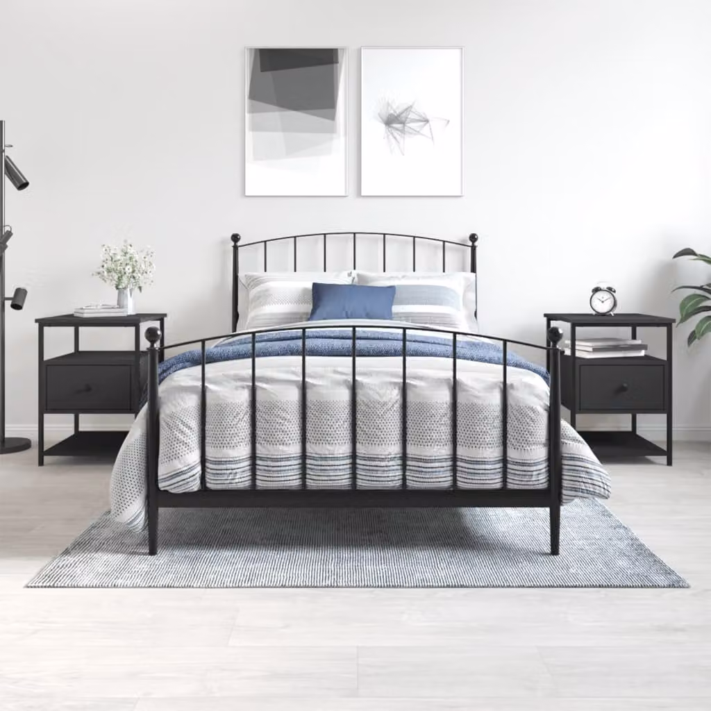 Set di 2 comodini vidaXL neri in legno e metallo per camera da letto o soggiorno L/P/H: 40 x 42 x 56 cm