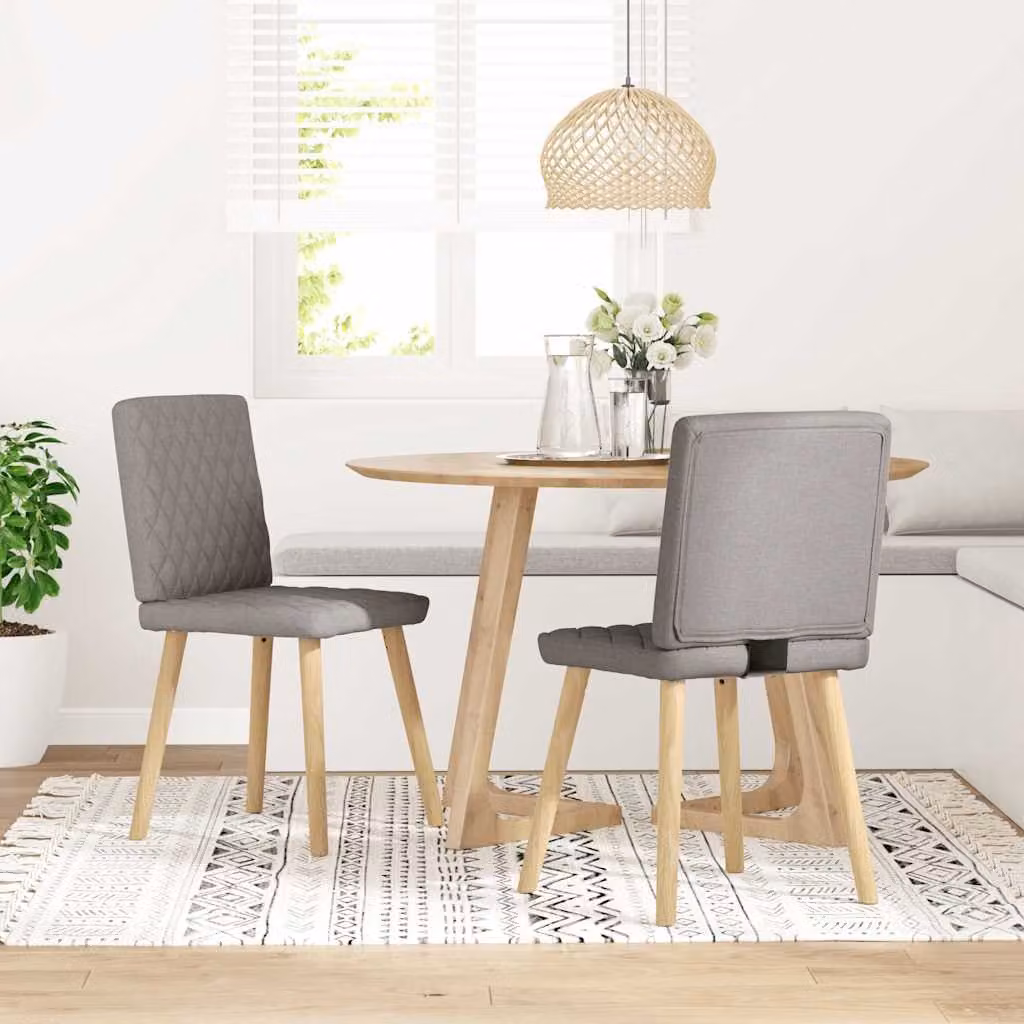 Set di 2 sedie da pranzo vidaXL in tessuto beige e grigio con struttura in legno di gomma e metallo per soggiorno o cucina