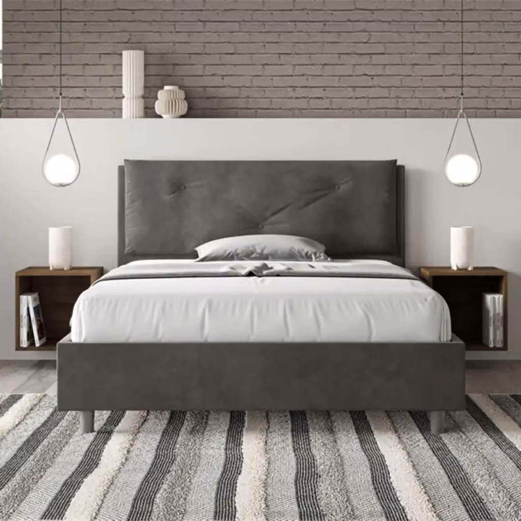 Letto matrimoniale Appia Large Ityhome in microfibra grigio con rete imbottita L/P: 140 x 200 cm – 2