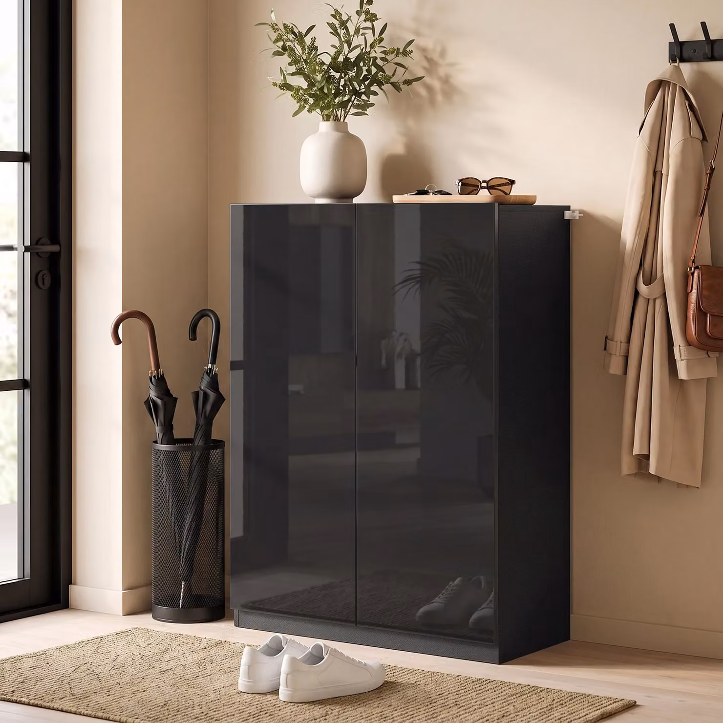 Scarpiera HOMCOM a 5 livelli con ante a battente e ripiani regolabili, nera – 2