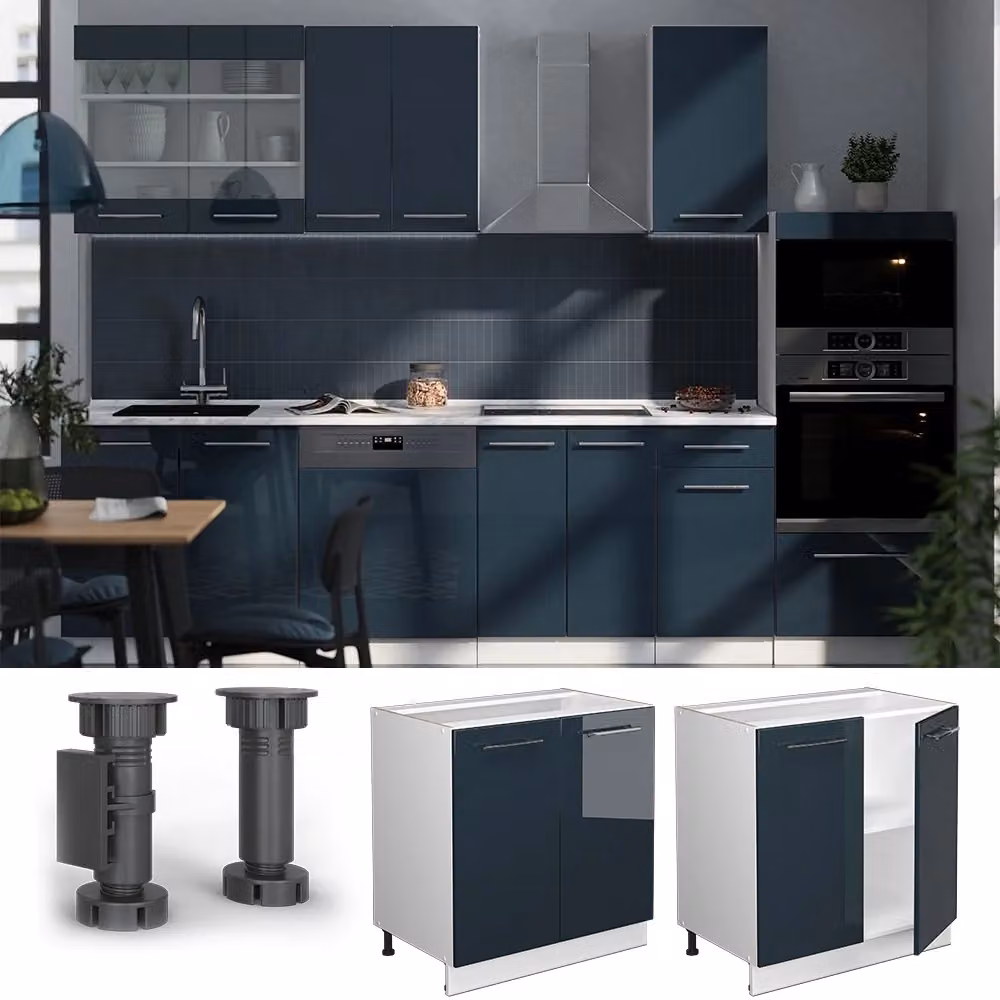 Mobiletto base cucina Fame-Line Vicco Blu scuro lucido e Bianco L: 80 cm – 2