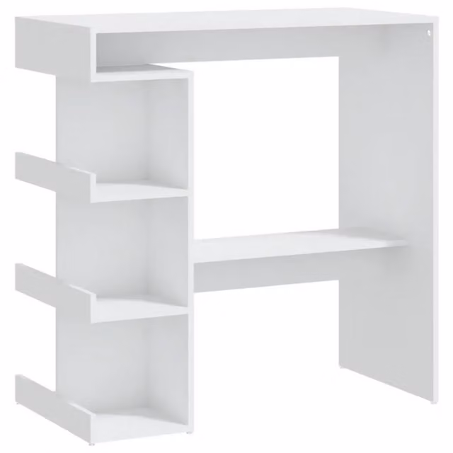 Tavolo da bar moderno bianco con ripiani in legno e MDF L: 100 cm, P: 50 cm, H: 101,5 cm