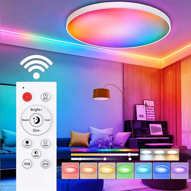 24W 30CM Lampada da soffitto a LED bianca dimmerabile RGB con cambio colore e telecomando per soggiorno e camera da letto, forma rotonda