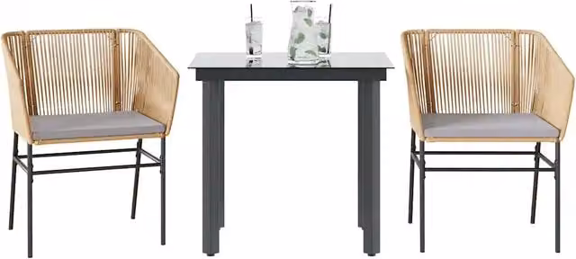 Set da Pranzo da Giardino 3 Pezzi vidaXL in Polyrattan con Cuscini e Tavolo in Vetro