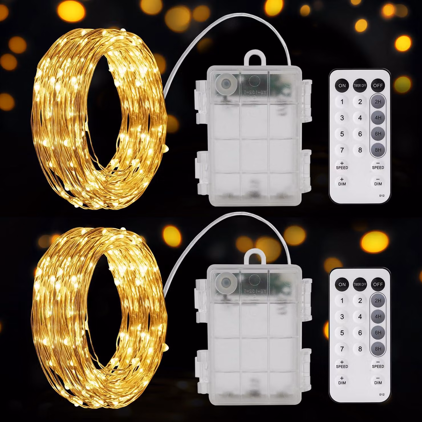 Catena luminosa a LED, 2x60 luci, luce bianco caldo, 12 metri, grado di protezione IP65, con timer e 9 modalità