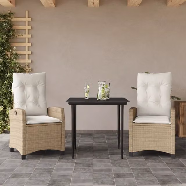 Set da Pranzo da Giardino 3 pz con Cuscini Beige in Polyrattan 3212802