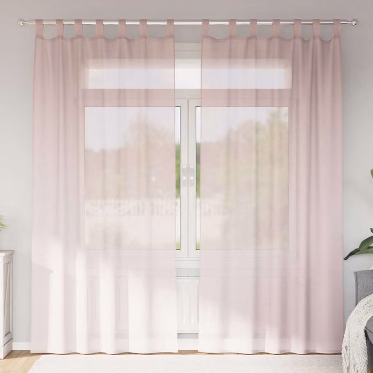 Set di 2 tende in voile semi-trasparenti vidaXL con passanti, colore rosa chiaro, L: 140 cm, H: 245 cm