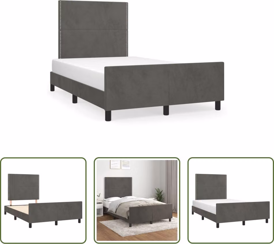 The Living Store Struttura letto con testata grigio scuro 120x190 cm in velluto