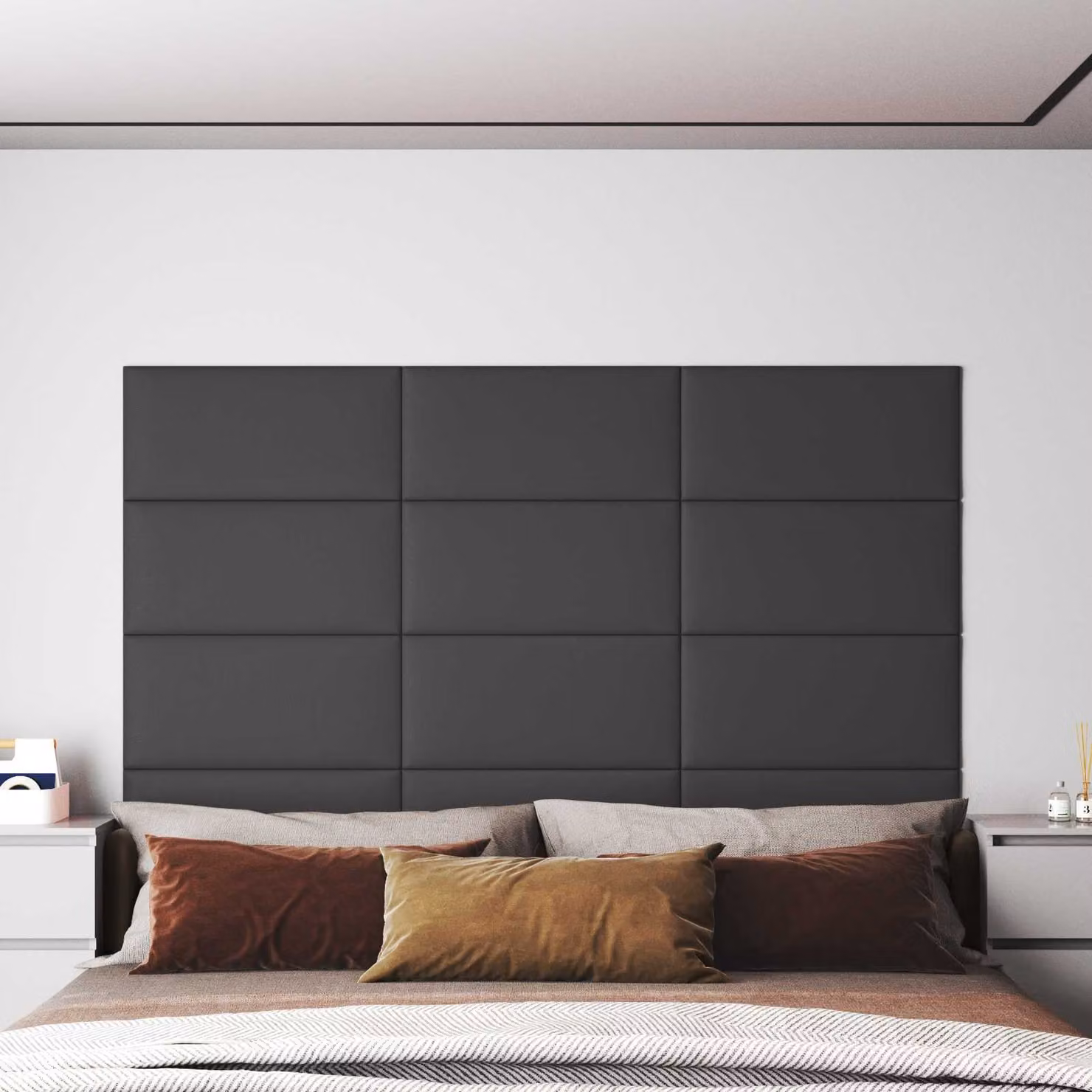 Set di 12 pannelli per testiera da parete vidaXL in tessuto grigio, L: 60 cm, H: 30 cm