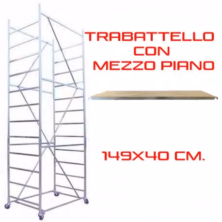 Trabattello Maxi Tris Piscopiello Ponteggi in acciaio nero e argento, Altezza: 5.10 m