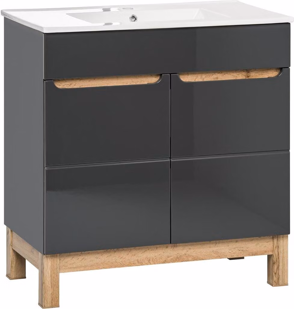 Grauer Waschtisch mit Unterschrank Hochwertige Waschbecken Badezimmer Möbel 80cm