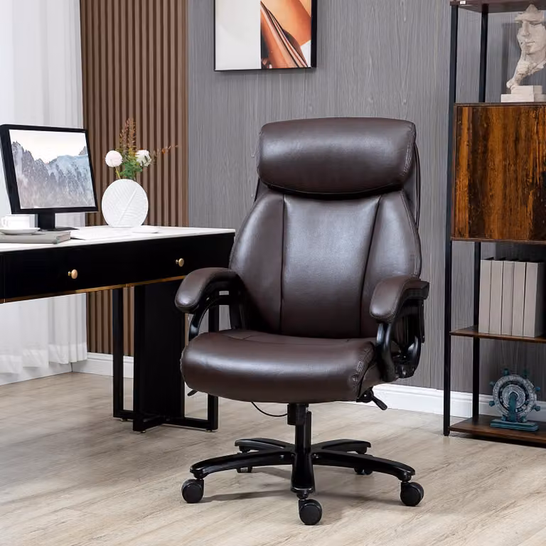 okwish sedia da ufficio regolabile in altezza sedia da lavoro girevole sedia executive con schienale, braccioli e poggiatesta, sedia da gioco con rotelle a 360 gradi e funzione dondolo, marrone