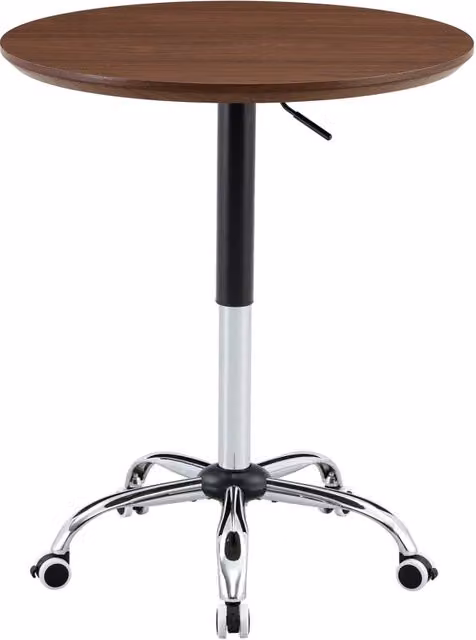 Tavolino rotondo regolabile in altezza con ruote, diametro 70 cm, colore noce, per ufficio, cucina e caffè