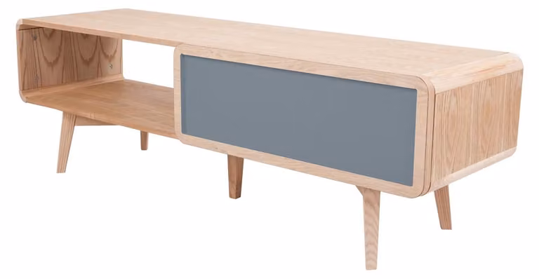 Padiro - Mobile TV - 140 x 45 x 40 cm - Colore frassino/grigio - MDF con impiallacciatura in frassino - Gambe in legno massello