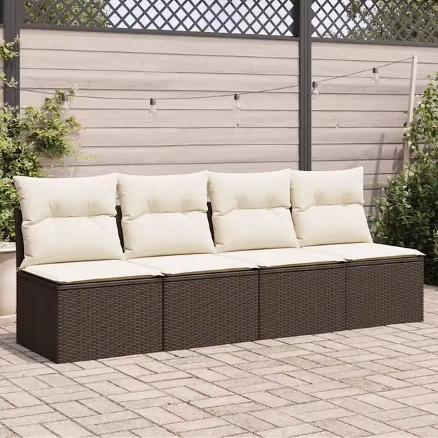 Divano da giardino a 4 posti vidaXL in polyrattan marrone e bianco con cuscini rimovibili – 1