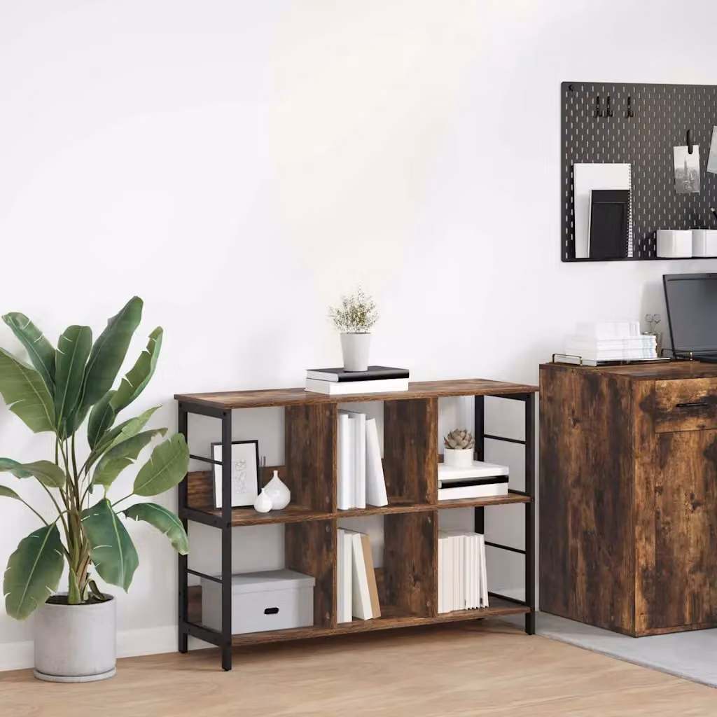 Libreria industrial vidaXL a 6 livelli in legno e metallo, colore marrone, L 102 cm x P 32 cm x H 72,5 cm