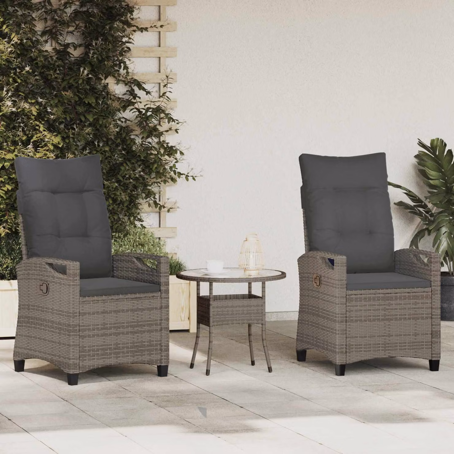Set di 2 sedie da giardino vidaXL moderne in colore grigio con cuscini inclusi e braccioli, L/P/H: 56 x 60 x 112 cm – 1