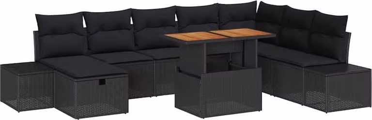 Set Divano da Giardino con archiviazione 9 pcs Nero Poly Rattan